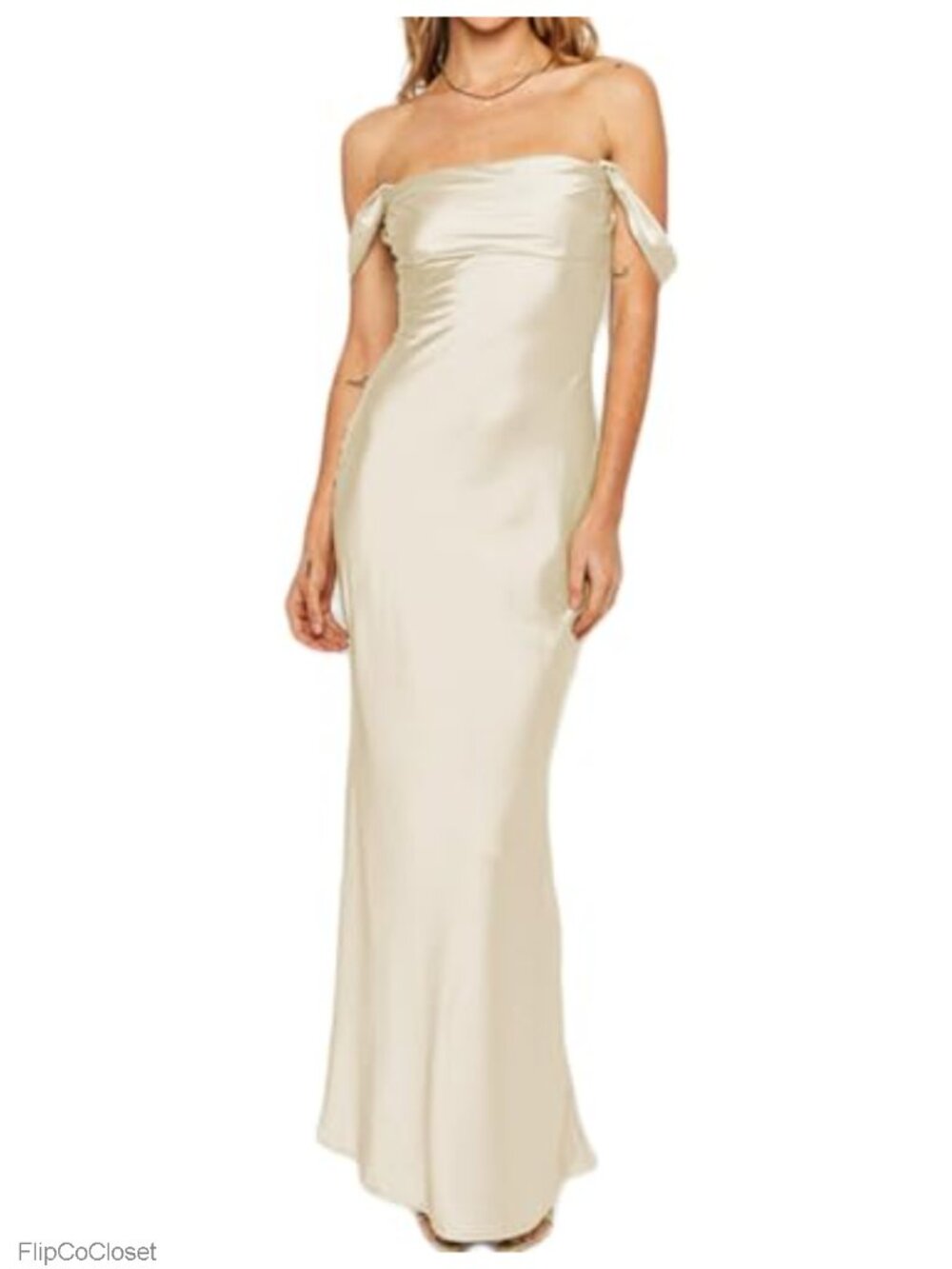 Satin Off Shoulder Strapless Maxi Dress Women Formal Wedding Guest Midi Ruched